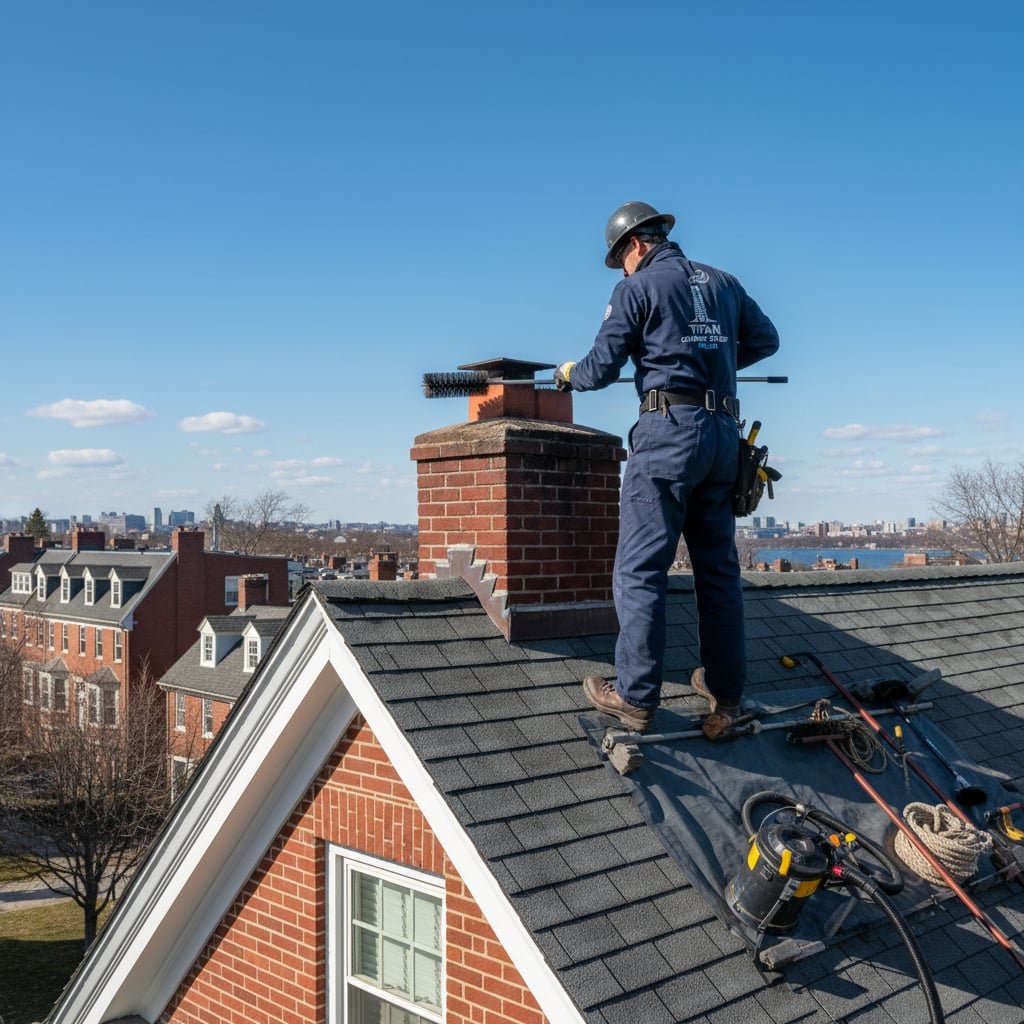 Titan Chimney Sweep team working on chimney